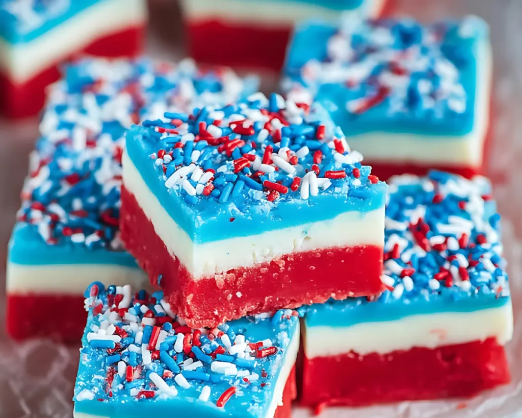 Red white and blue fudge stack