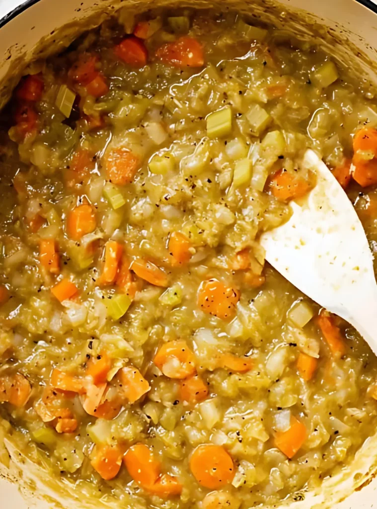 Sauteed carrots celery and onion in pot