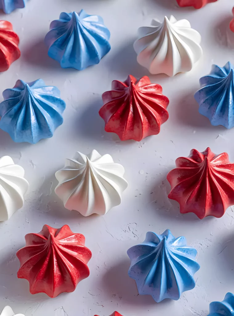 Top view red white blue cookies meringue