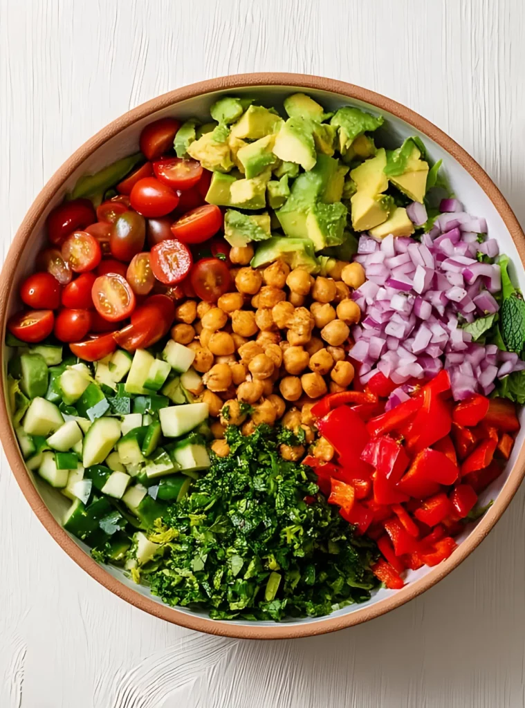 Unmixed ingredients in a salad bowl