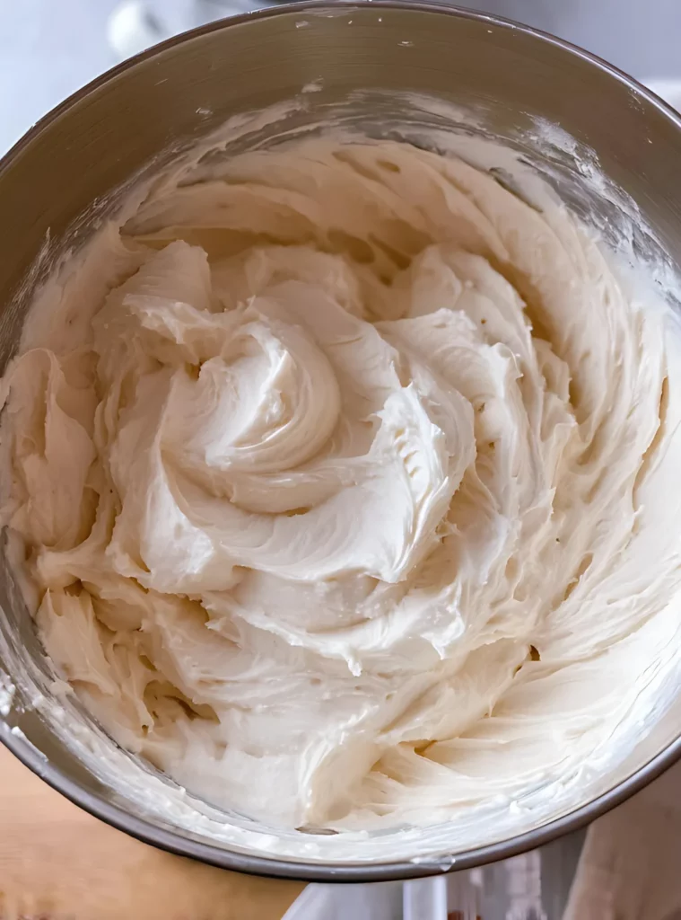 Vanilla buttercream in mixing bowl