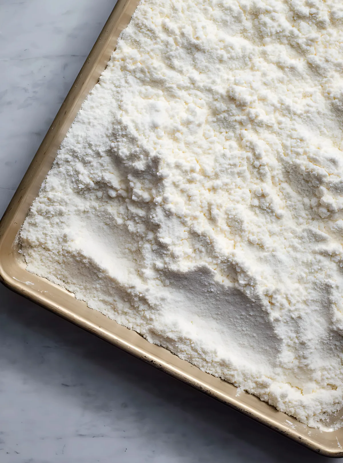 baked white cake mix on a baking tray