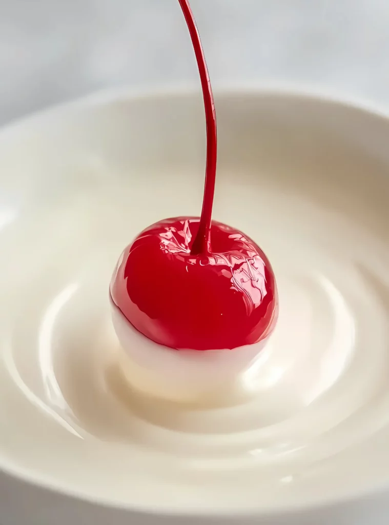 cherry being dipped in white chocolate
