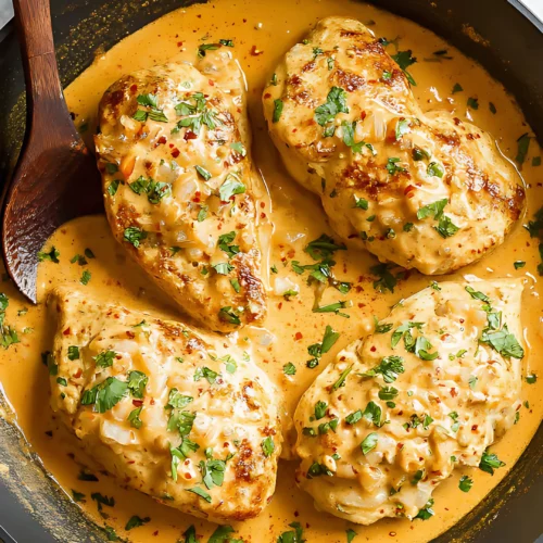 creamy chipotle chicken in black skillet on marble surface