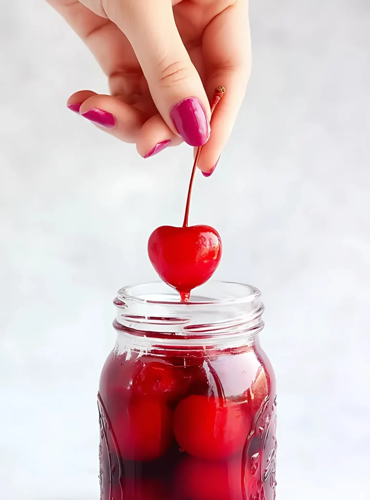hand holding cherry over jar