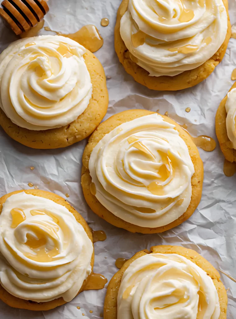 Frosted cookies with honey drizzle