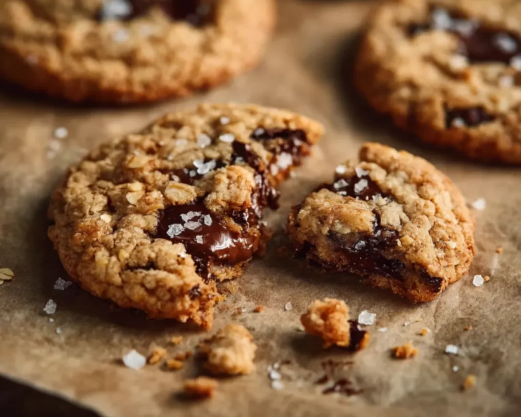 broken cookie with melted chocolate
