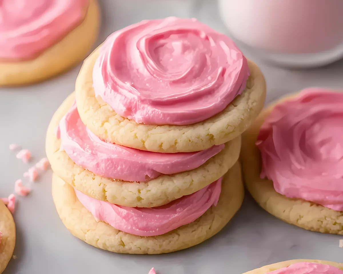 frosted sugar cookies stacked with bite mark