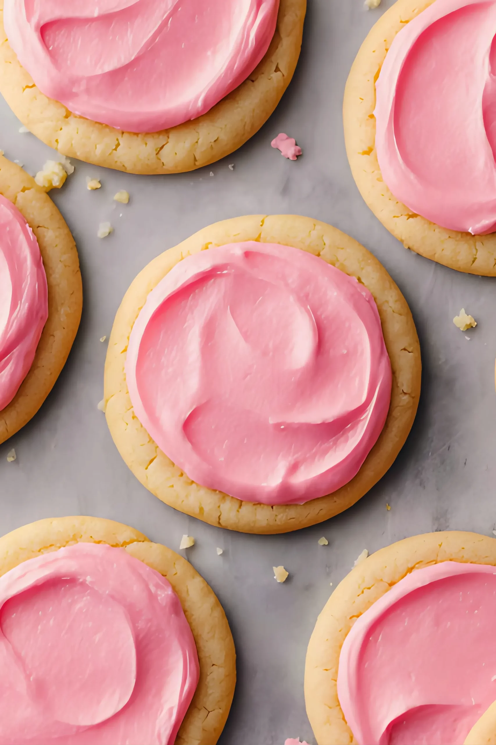 sugar cookies with smooth pink frosting on tray