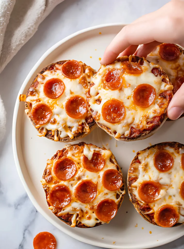 Hand grabbing a mini pizza from a plate