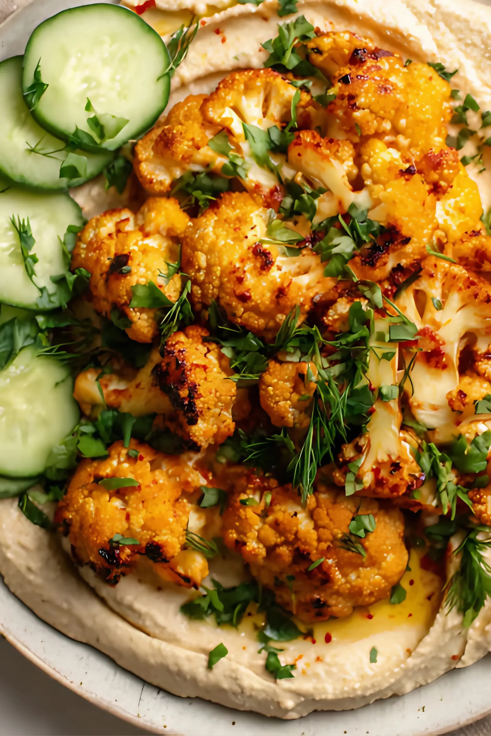 _Harissa cauliflower on hummus with herbs