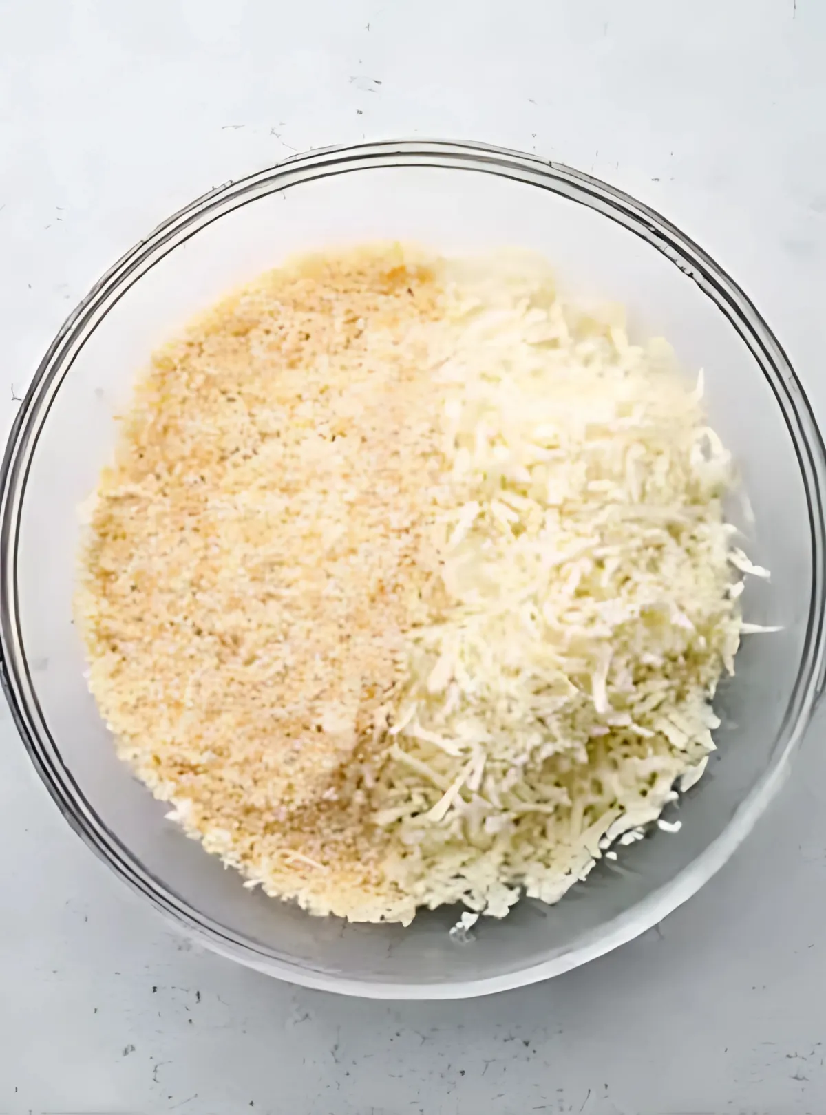 Panko and cheese in glass bowl