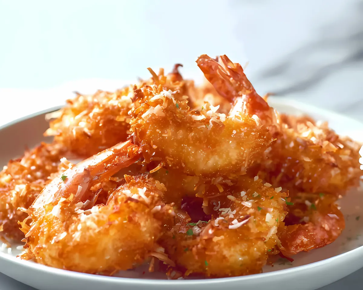 Plate of crispy coconut shrimp