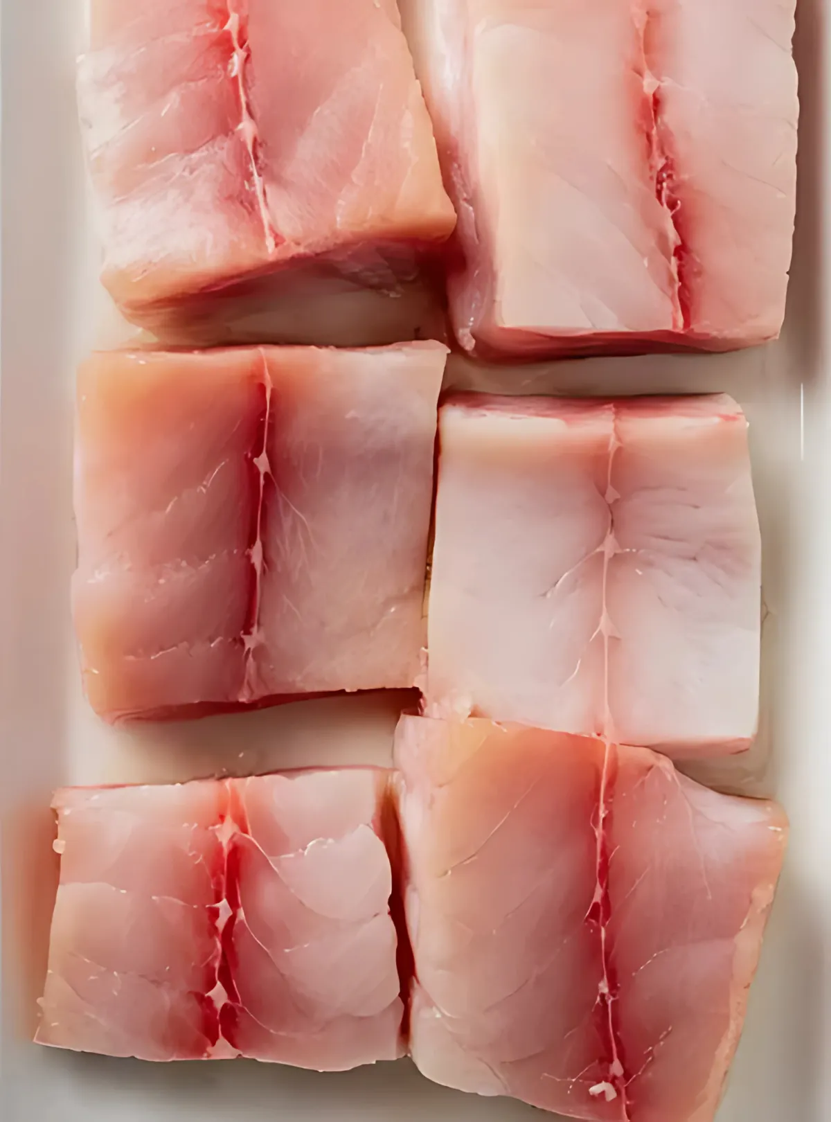 Raw mahi mahi fillets on tray
