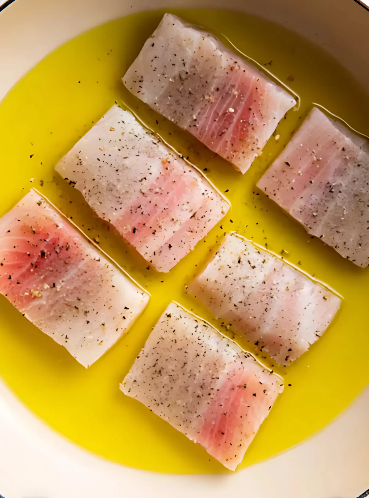 Raw seasoned fish in olive oil