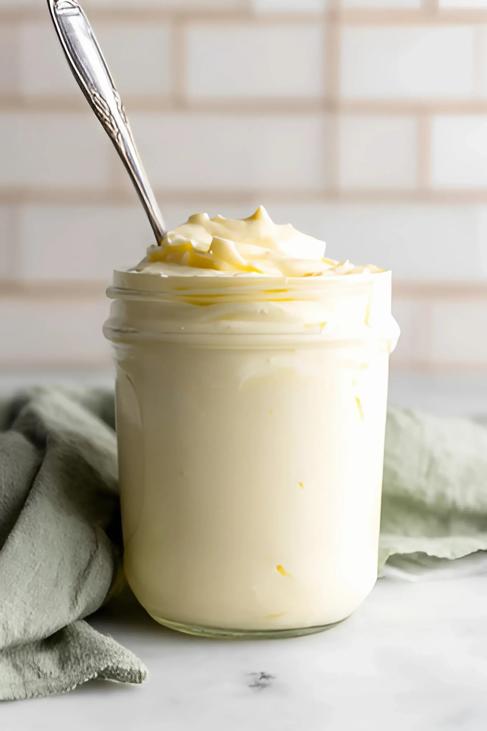 Whipped mayo in jar with spoon