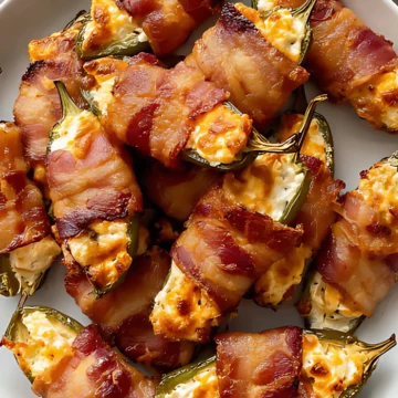 bacon wrapped jalapeno poppers in white bowl
