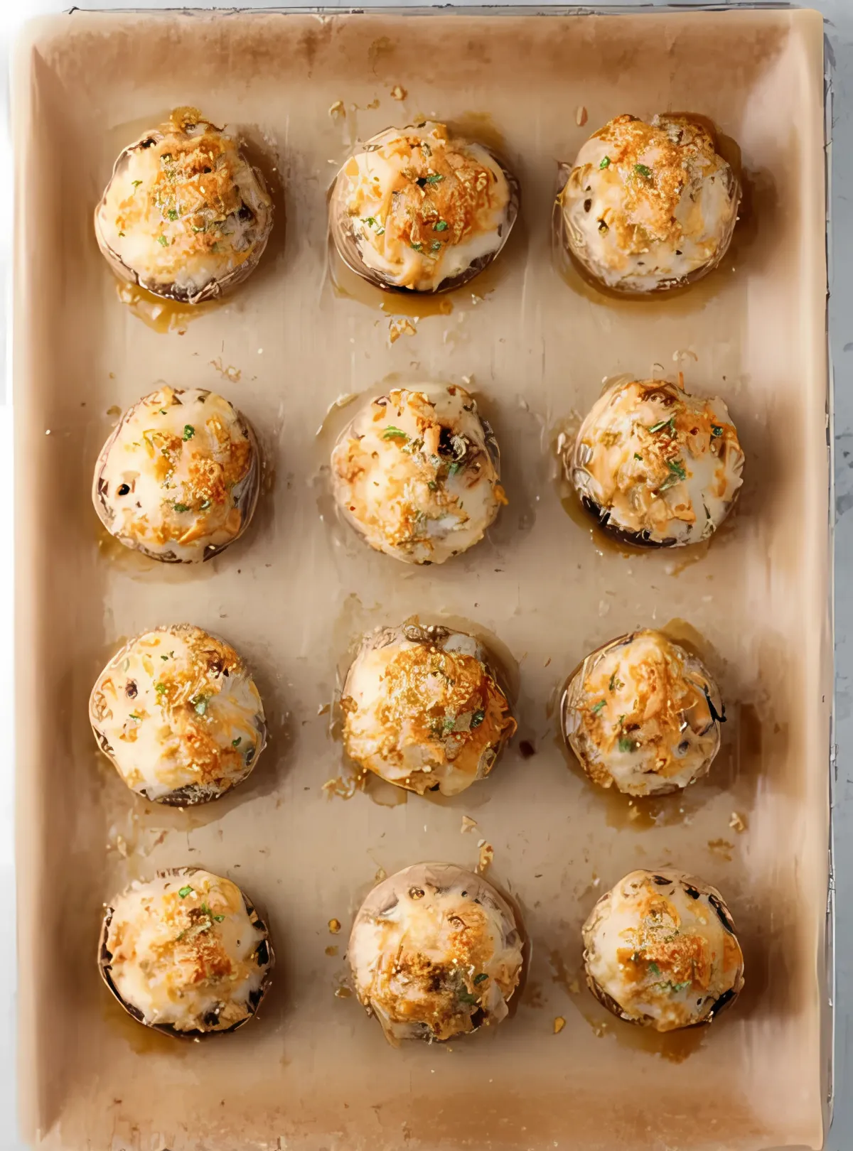 baked stuffed mushrooms on tray