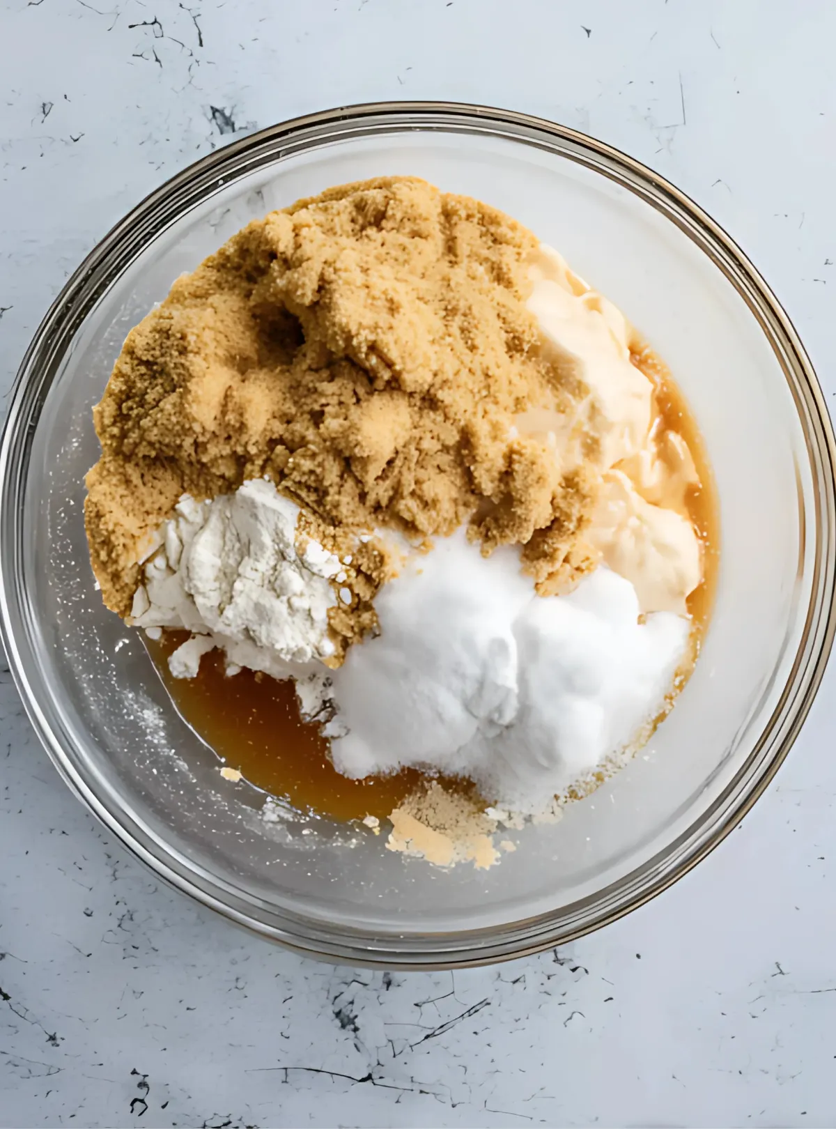 brown sugar flour mayo mix in glass bowl
