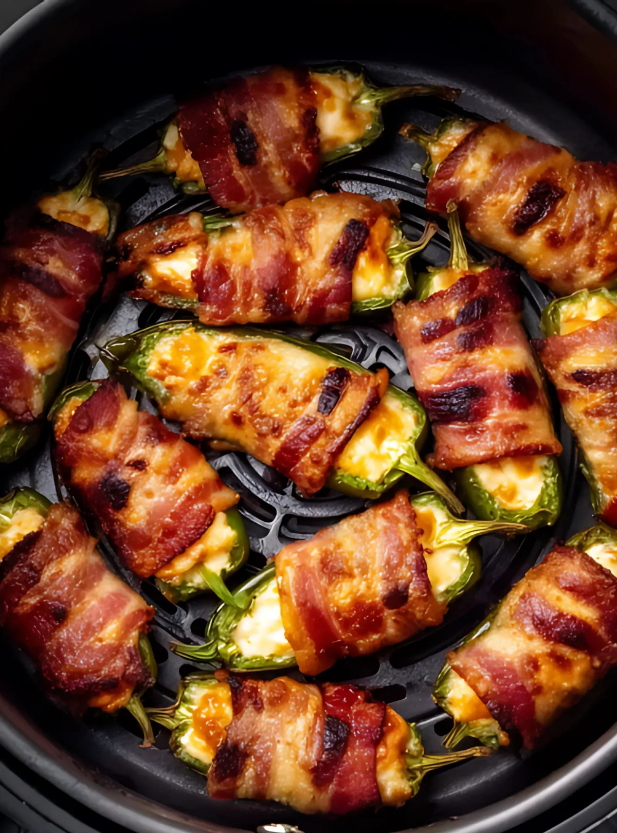 cooked jalapeno poppers in air fryer basket