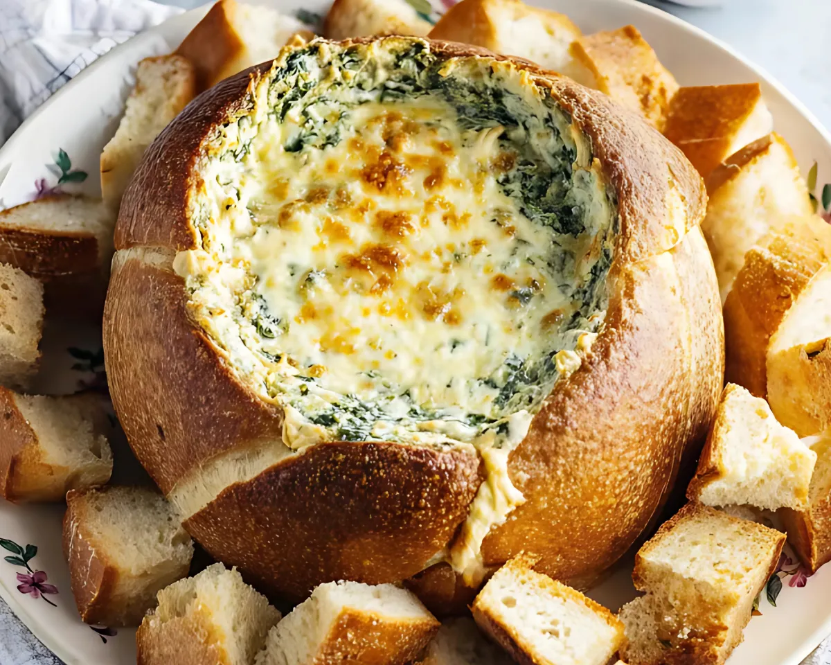 creamy dip stretch from bread bowl