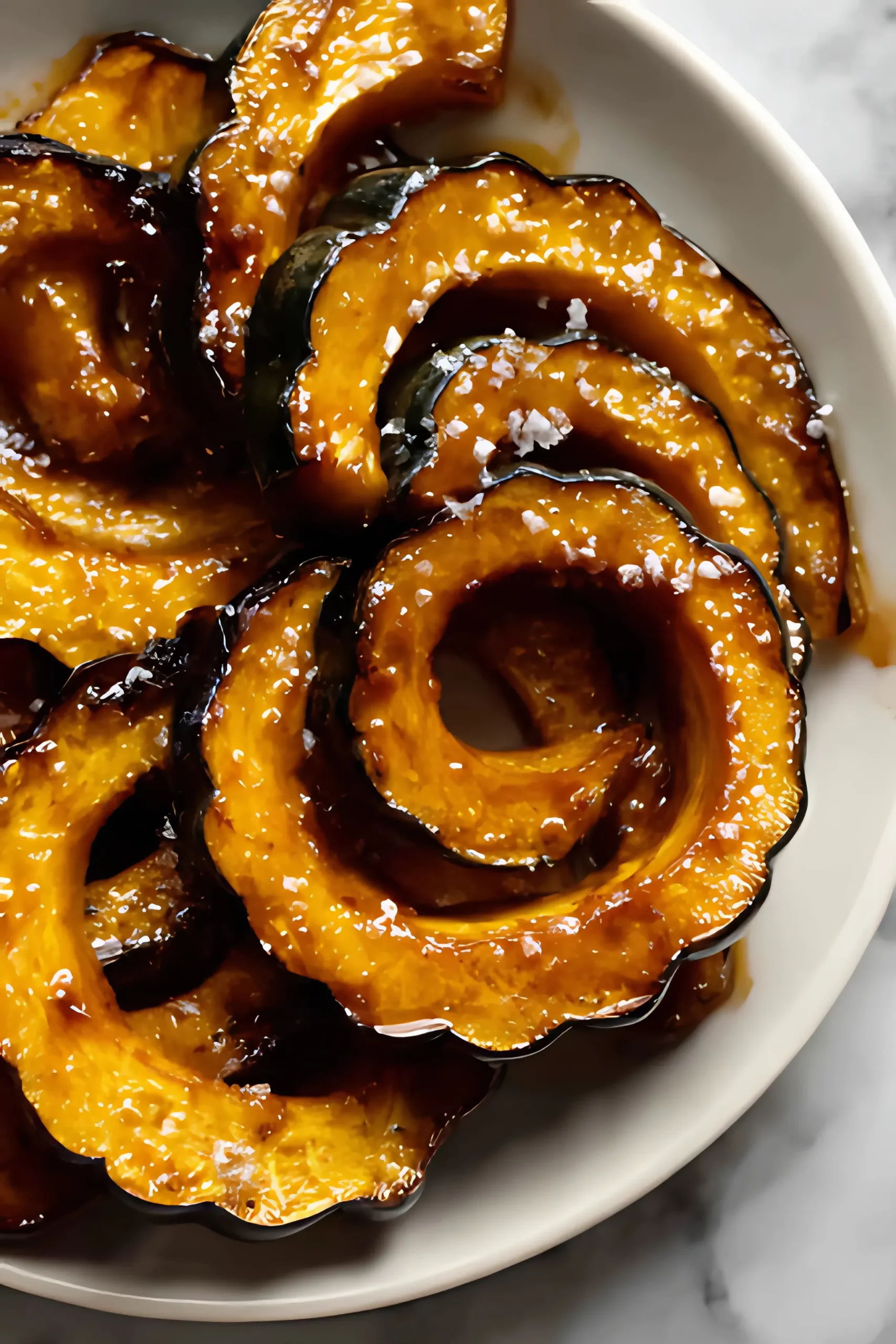 glazed roasted acorn squash slices with sea salt