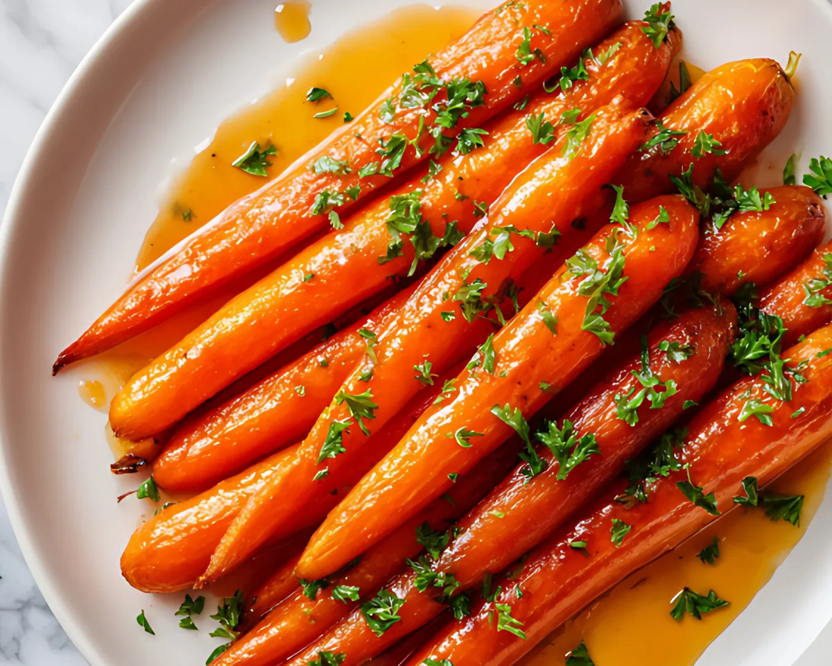 glazed roasted carrots with parsley on plate