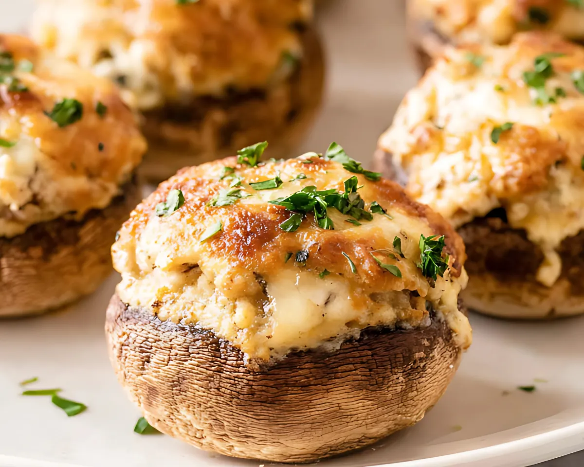 golden stuffed mushrooms with parsley