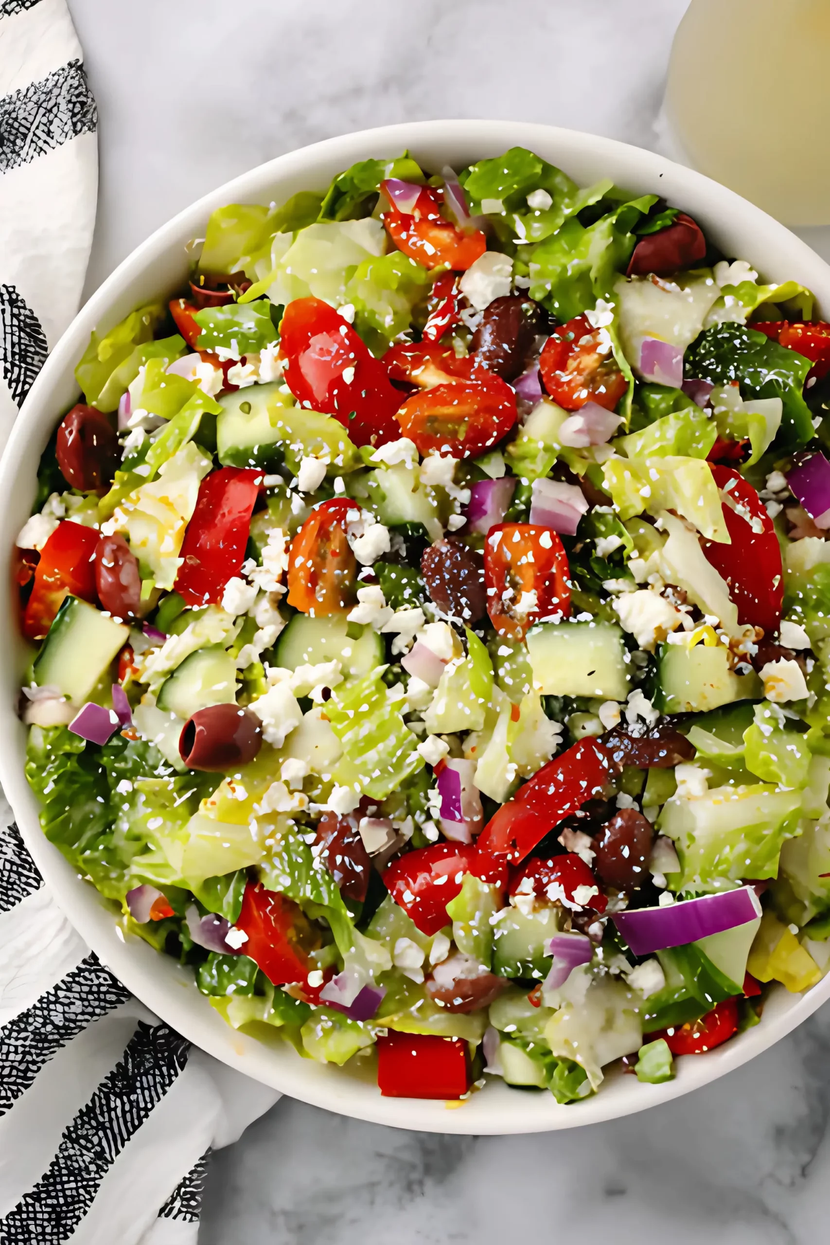 greek salad in white bowl