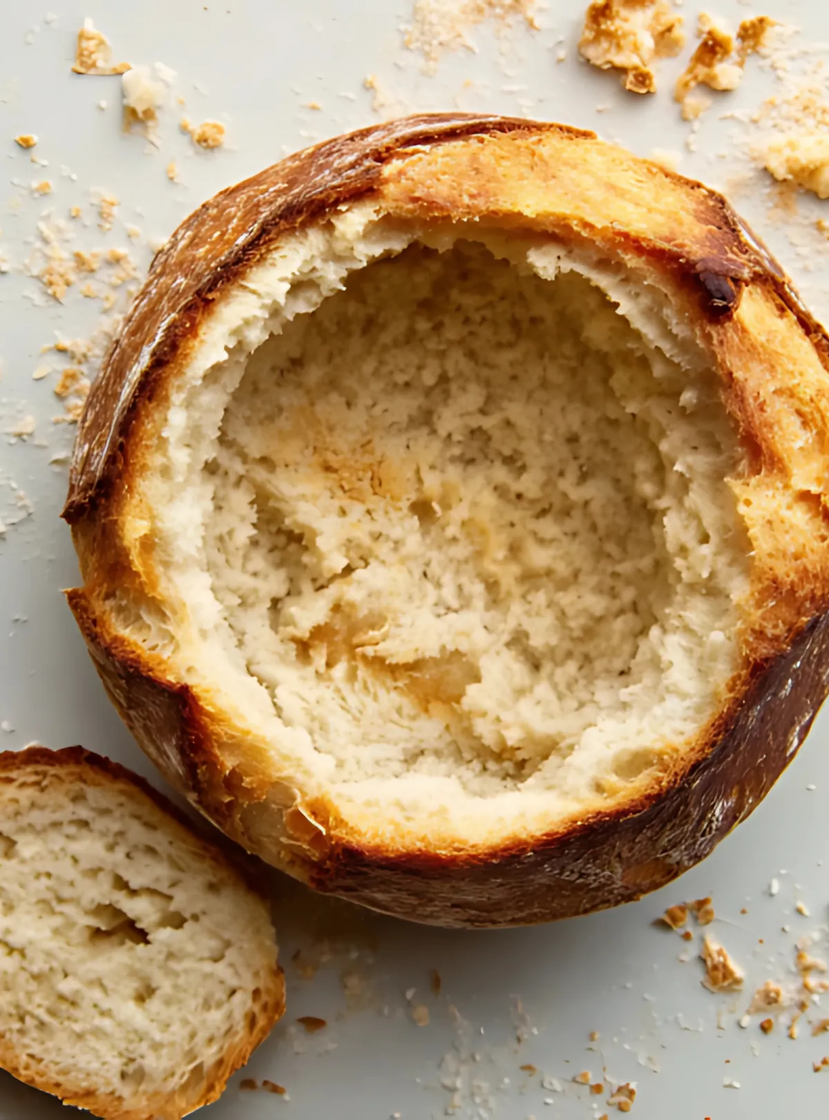 hollowed round bread loaf