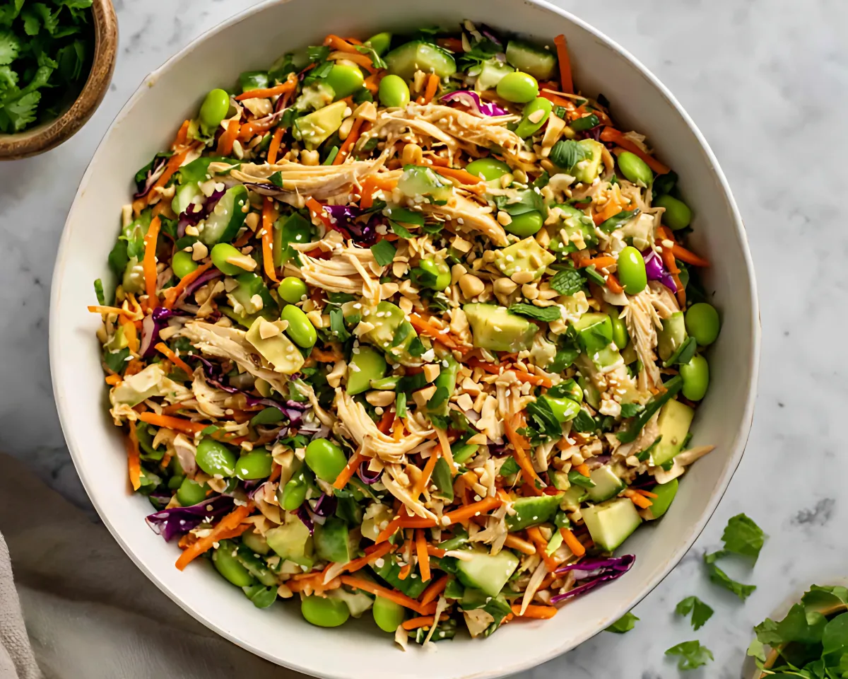 mixed chicken salad in white bowl