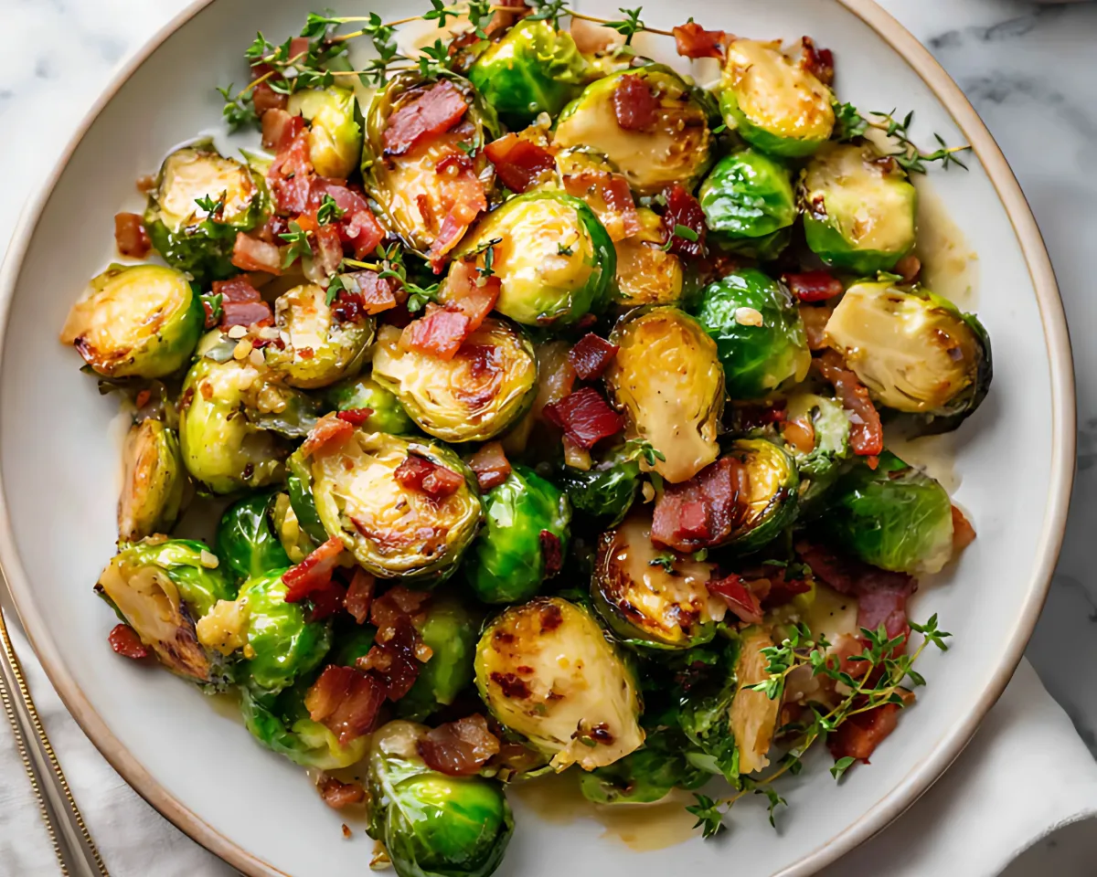 plated Brussels sprouts with bacon