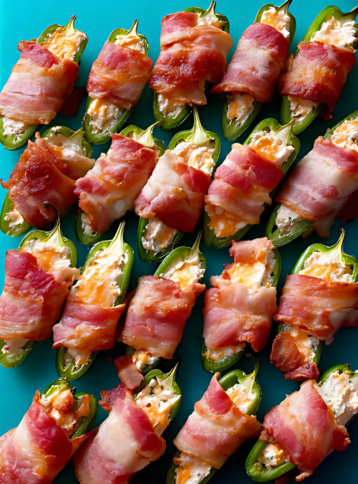 raw stuffed jalapenos with bacon on blue board