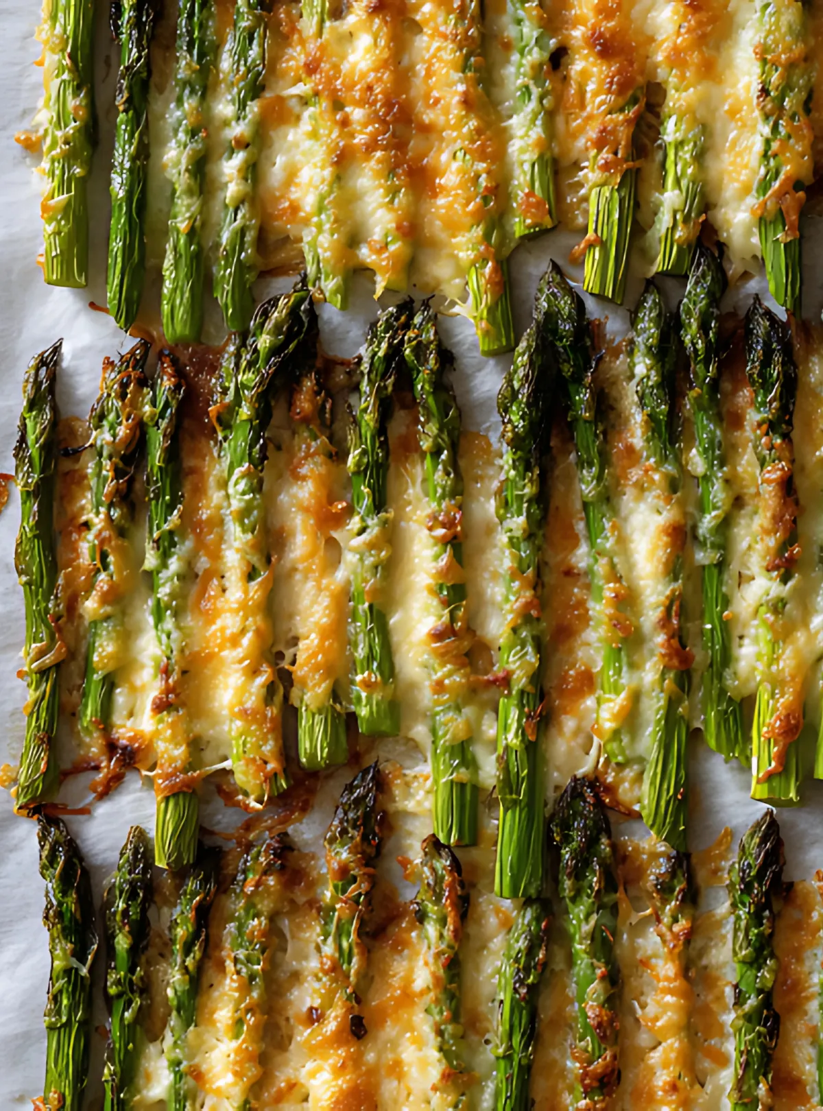 roasted asparagus baked in melted cheese