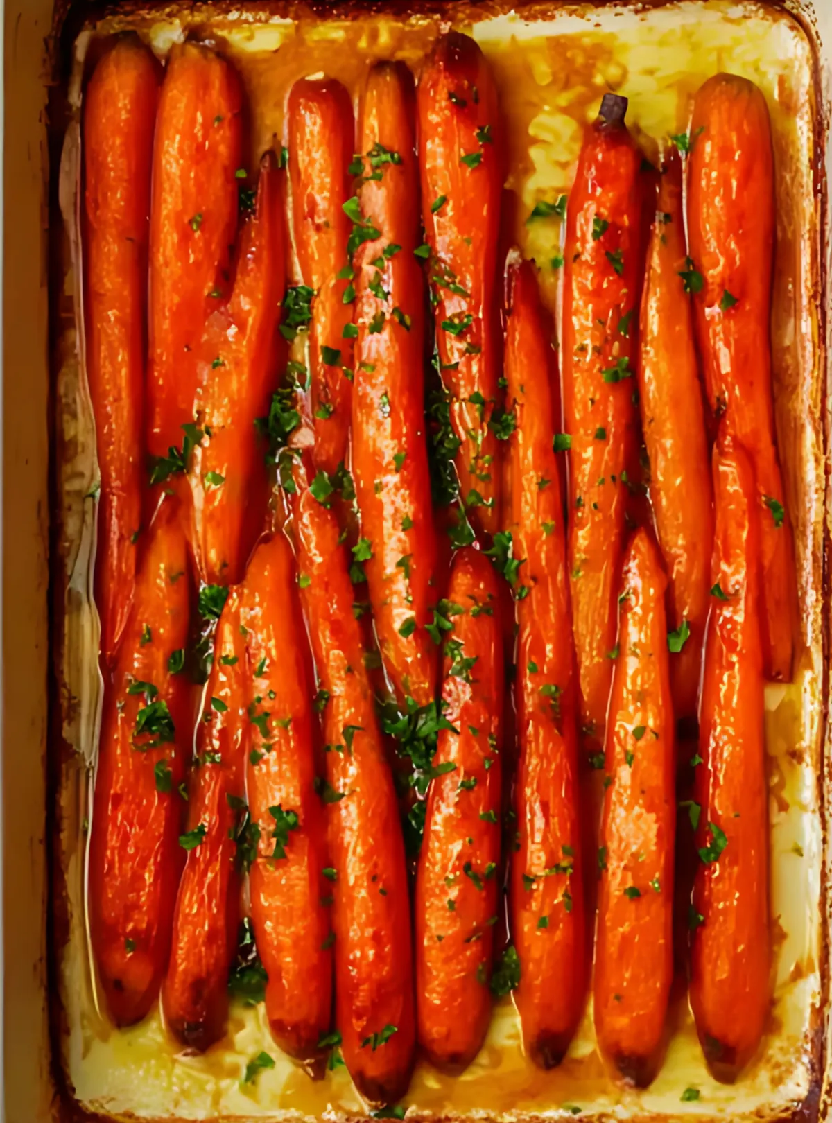 roasted carrots in white baking dish