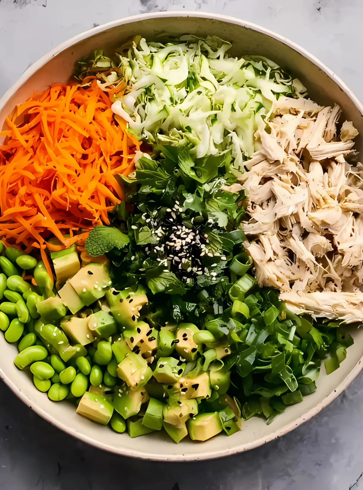 salad ingredients arranged in bowl