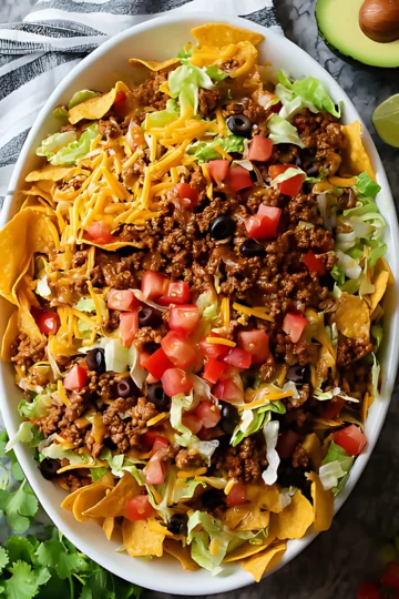 salade taco dans un plat avec avocat