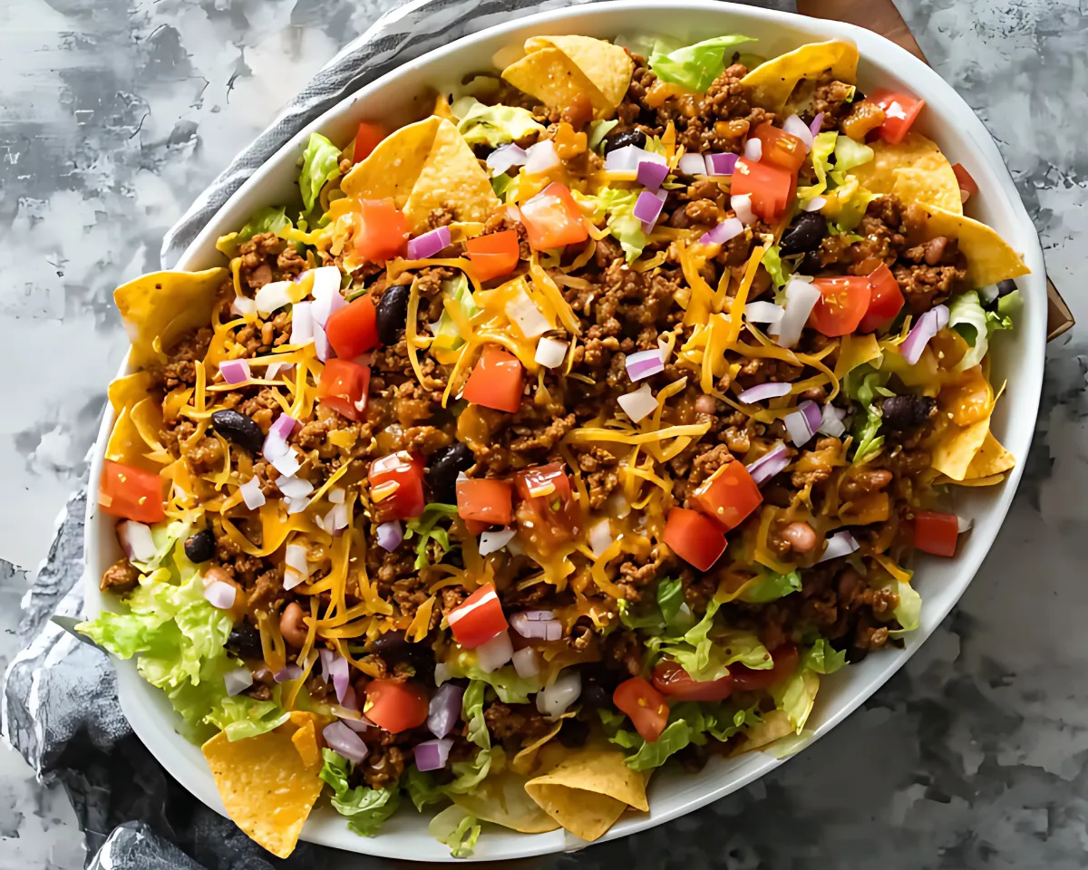 salade taco servie dans un grand plat