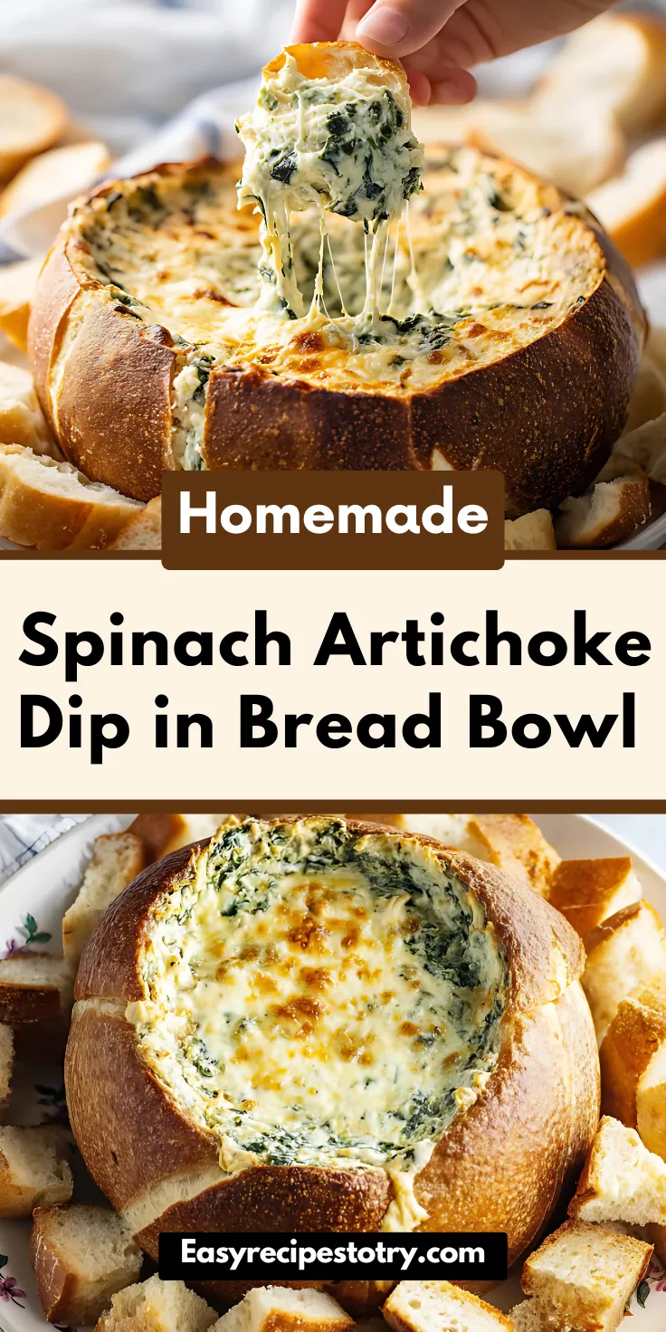 spinach artichoke dip in bread bowl