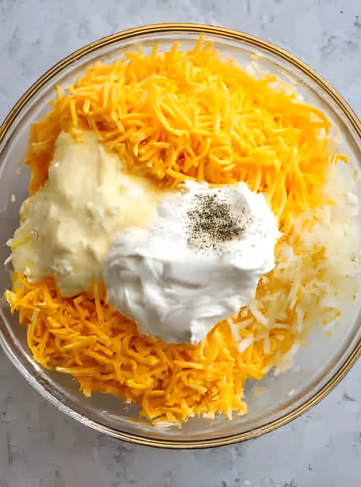 Bowl of cheese sour cream and soup mix