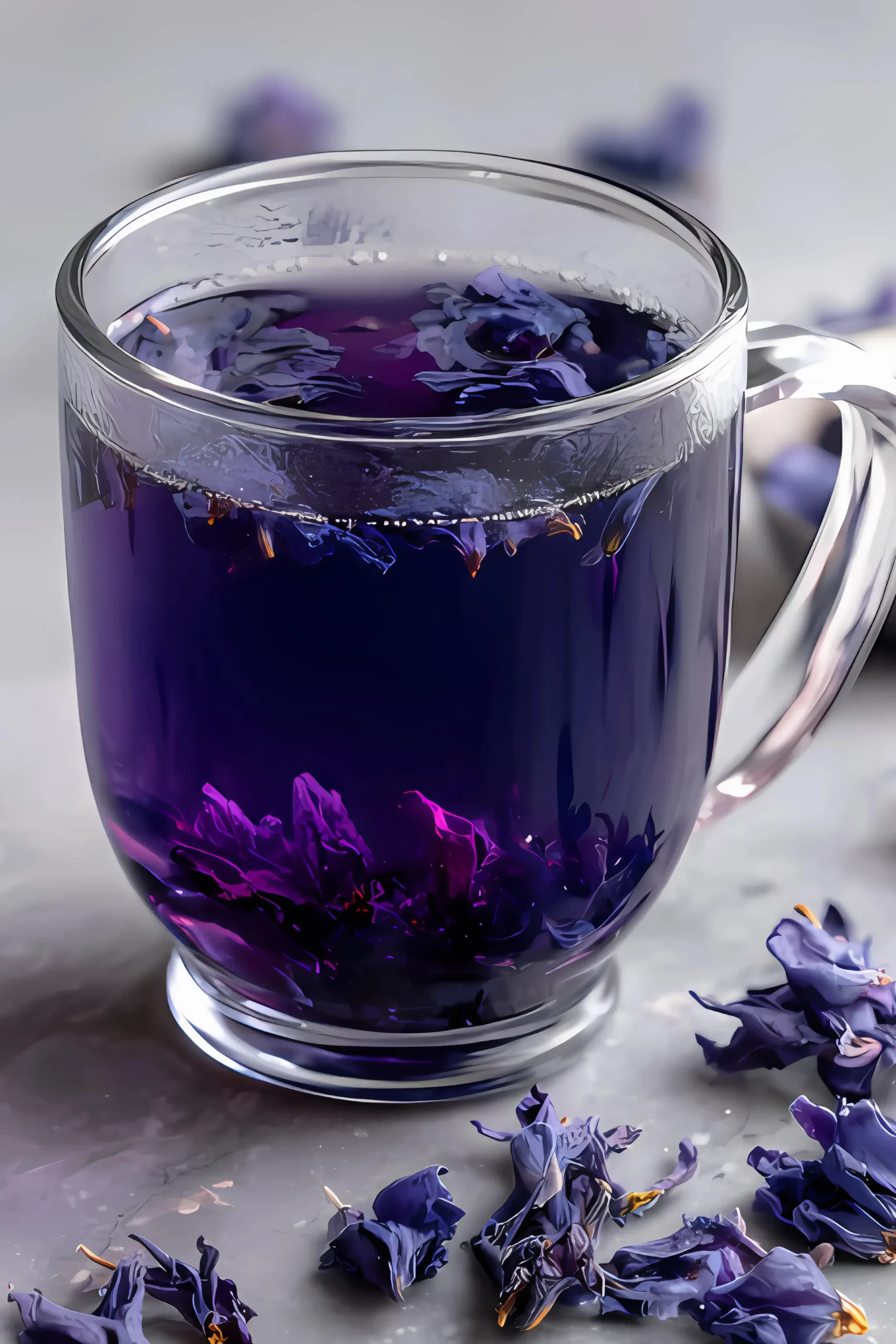 Butterfly pea tea in glass cup