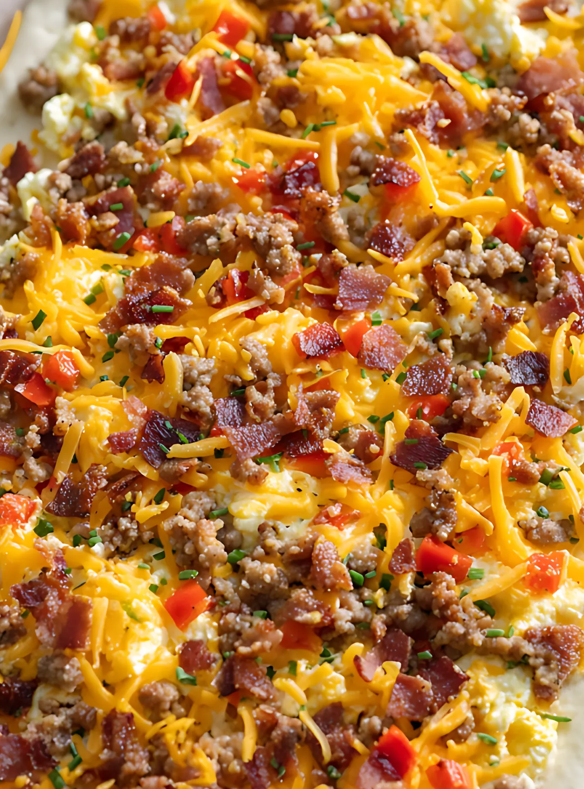 Cheese sausage and bacon on dough