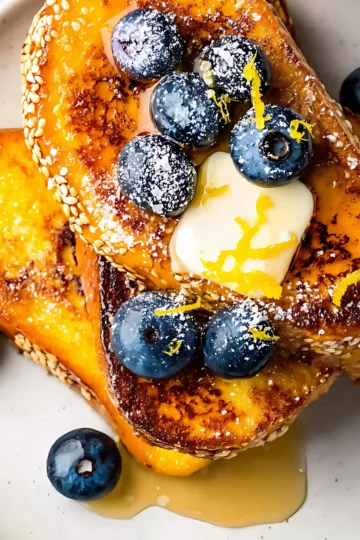 French toast with blueberries and butter