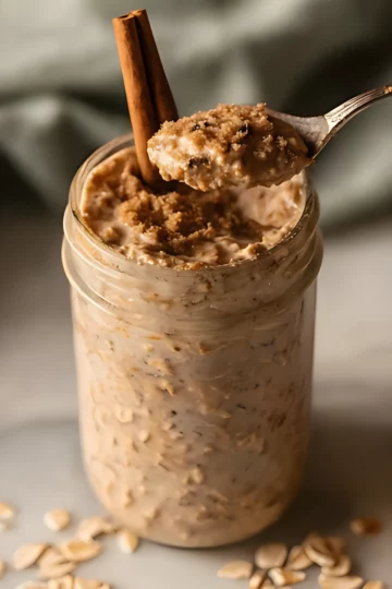 Overnight oats jar spoon brown sugar