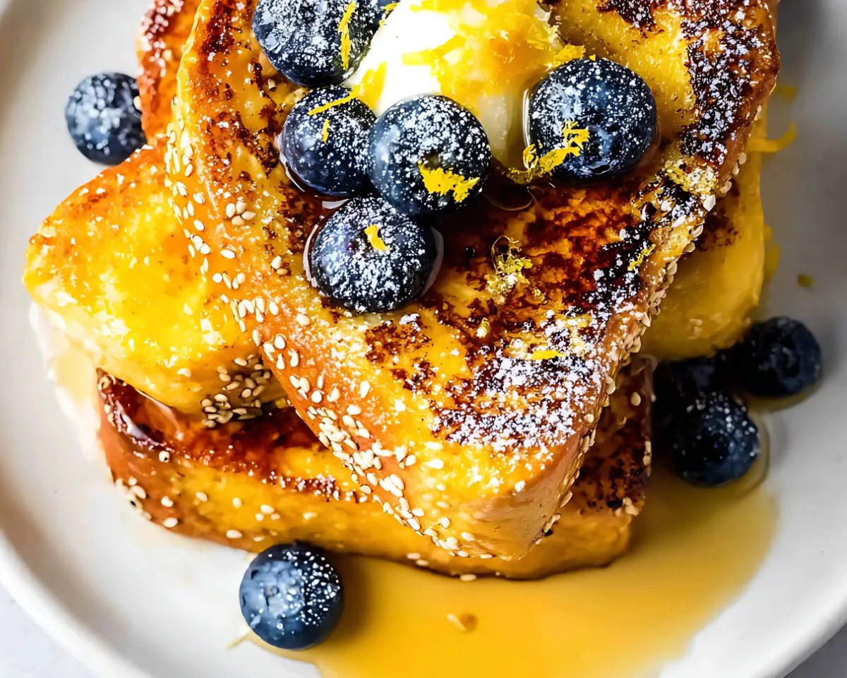 Sesame crust French toast with blueberries