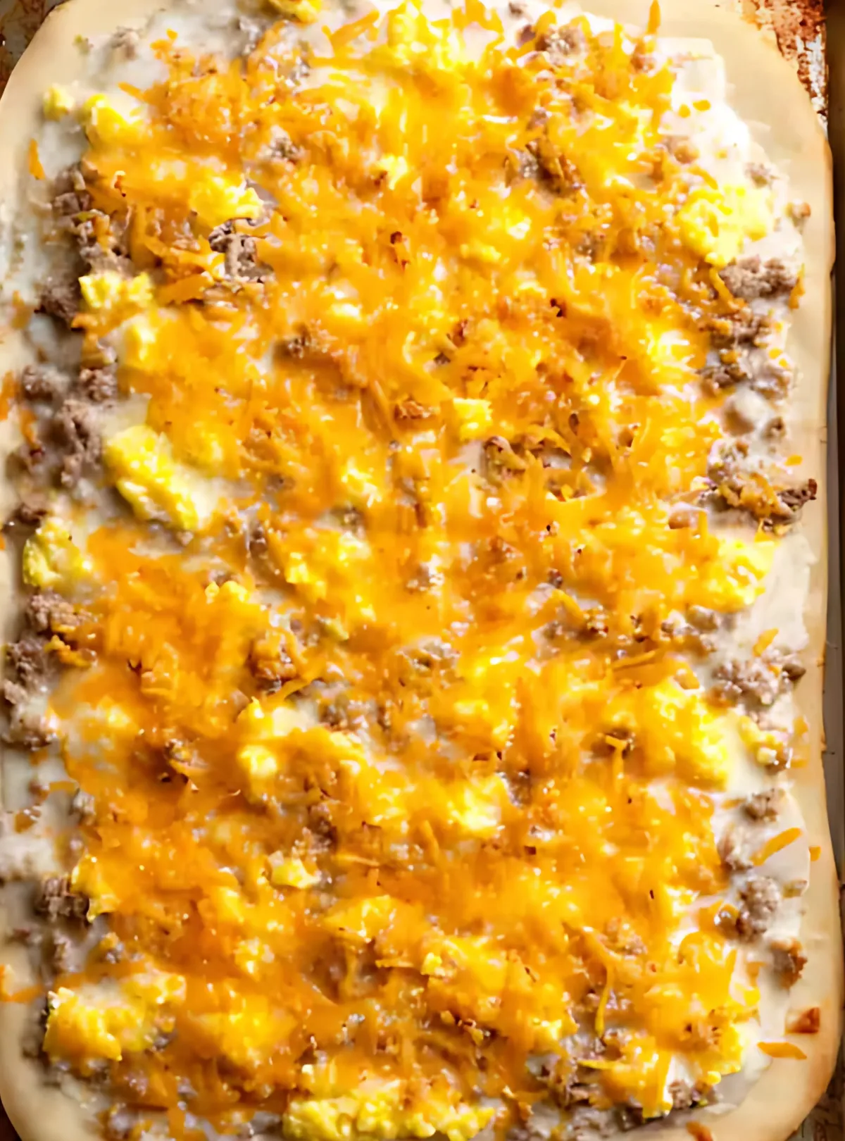 Sheet pan breakfast pizza cheddar