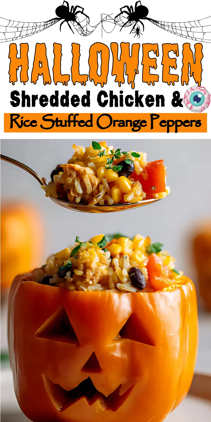 Shredded Chicken & Rice Stuffed Orange Peppers recipe