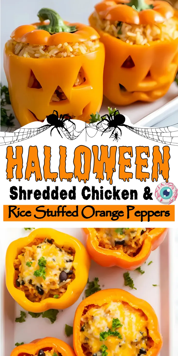 Shredded Chicken & Rice Stuffed Orange Peppers