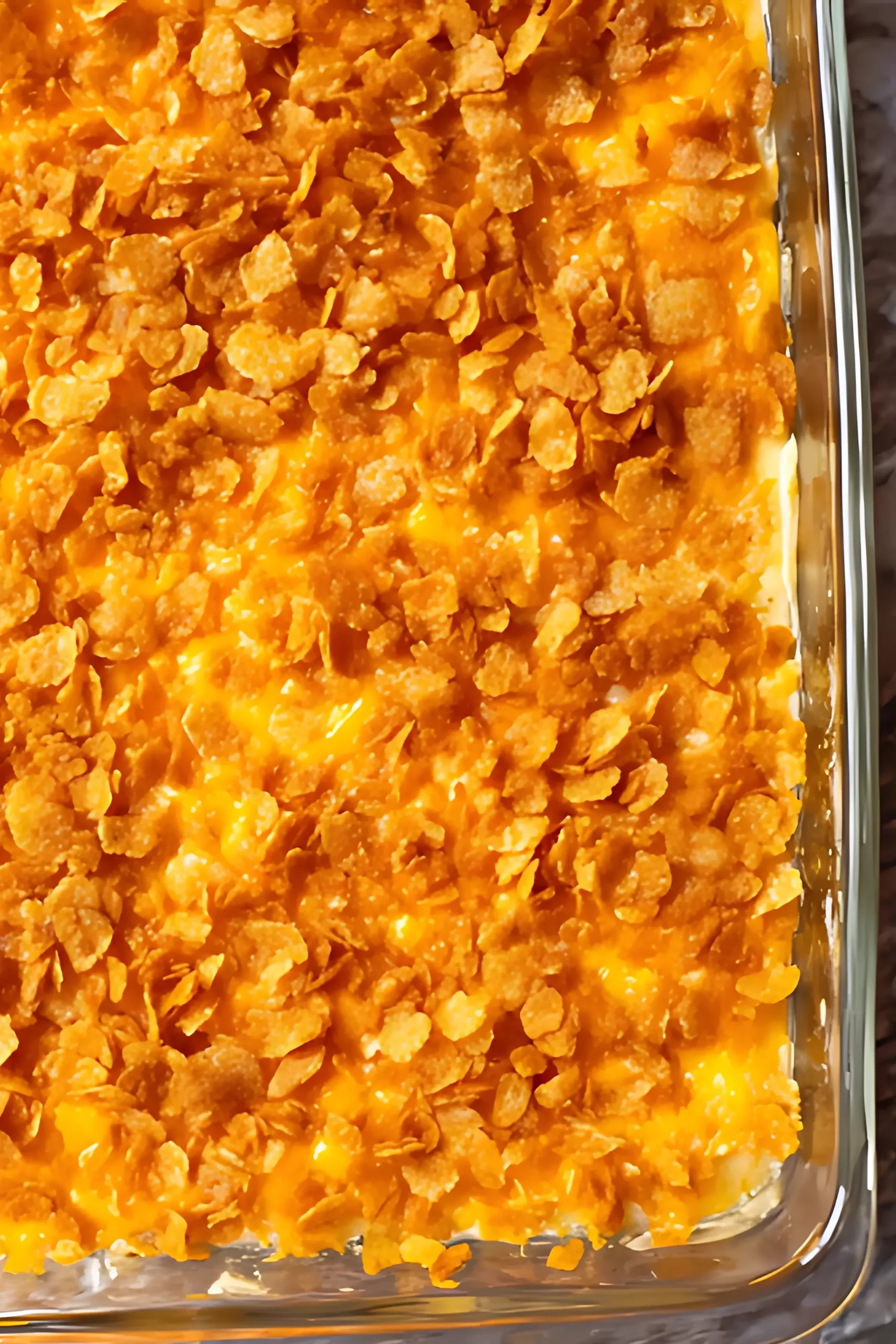 Spoon lifting baked cheesy hash brown casserole