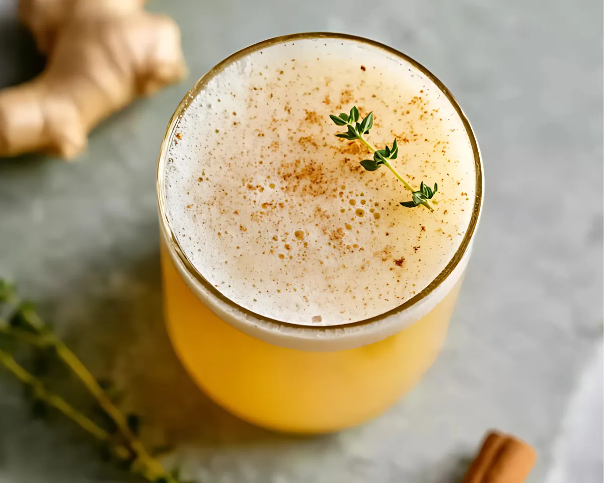 foamy ginger drink with thyme